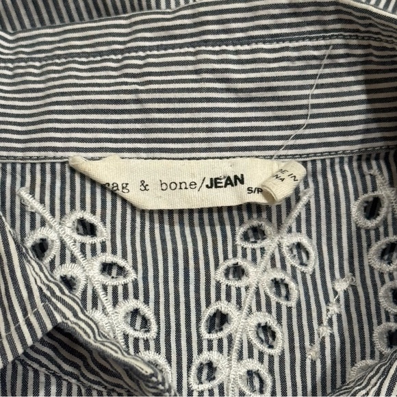 Rag & Bone Stripe Sahara Blue Embroidered Button Down Shirt Size S - Picture 7 of 9